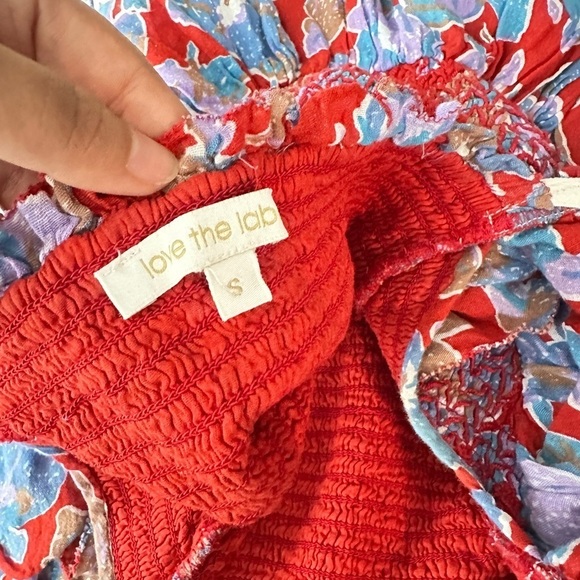 Anthropologie Love the Label Floral Print Smocked Ruffle Cropped Top Sz S - Picture 4 of 11